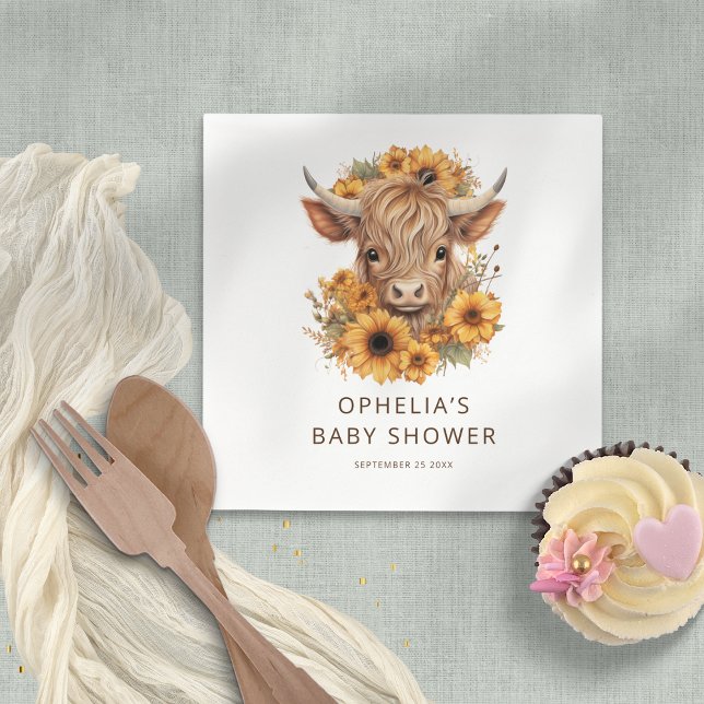 Highland Cow Sunflowers Baby Shower Napkin (Creator Uploaded)