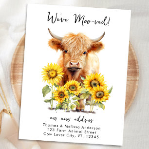 Highland Cow Sunflowers Farm New Address Moving Announcement Postcard