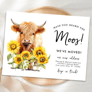Highland Cow Sunflowers New Address Farm Moving Announcement Postcard
