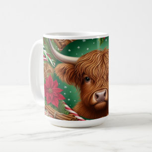 Highland Cow Surrounded By Christmas Flowers Coffee Mug