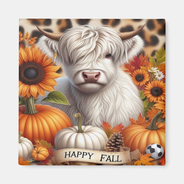 Highland Cow Surrounded by Fall Pumpkins  Magnet (Front)