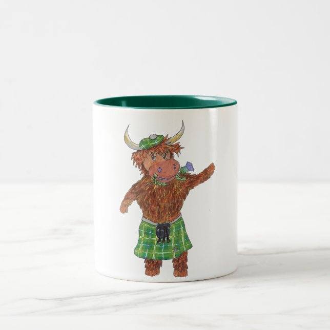 highland cow tartan thistle Two-Tone coffee mug (Center)