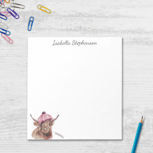 Highland Cow Tartan Watercolor Personalised Notepad