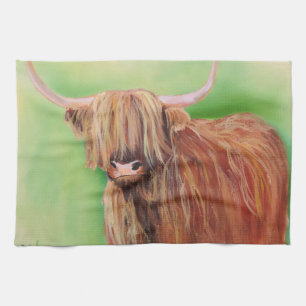 Highland cow tea towel