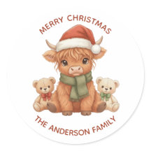 Highland Cow Teddy Bear Christmas Family Name 