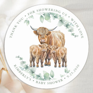 Highland Cow Twins Farm Animals Baby Shower Classic Round Sticker
