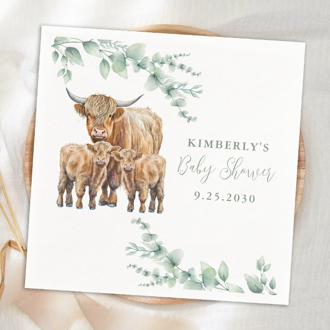 Highland Cow Twins Farm Animals Baby Shower Napkin (Creator Uploaded)