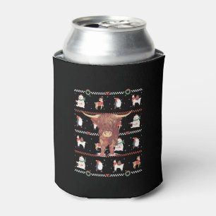 Highland Cow Ugly Christmas Can Cooler