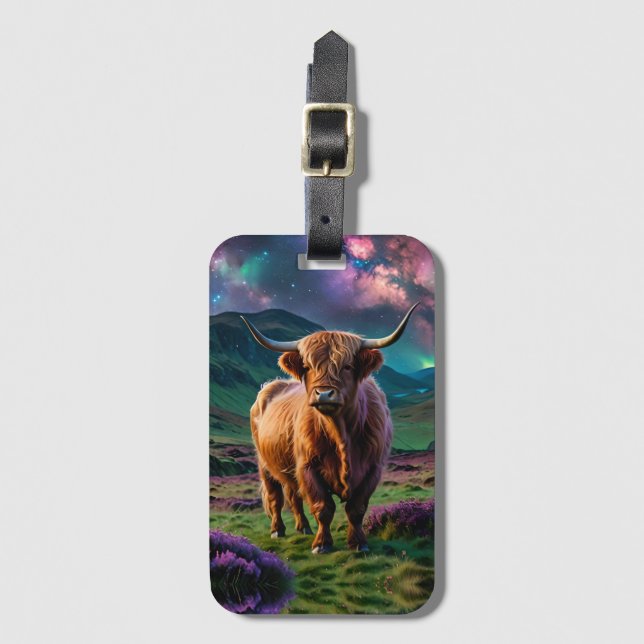 Highland Cow Under The Stars Luggage Tag (Front Vertical)