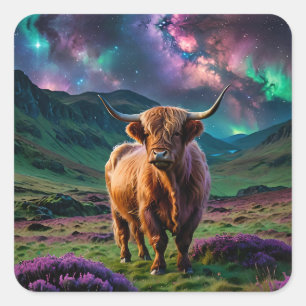 Highland Cow Under The stars Square Sticker