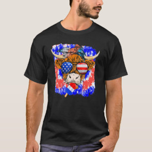 Highland Cow Us Flag Glasses Ice Cream July 4th We T-Shirt
