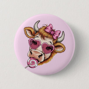 Highland Cow Valentine Coquette Valentine's Day 6 Cm Round Badge