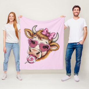 Highland Cow Valentine Coquette Valentine's Day Fleece Blanket