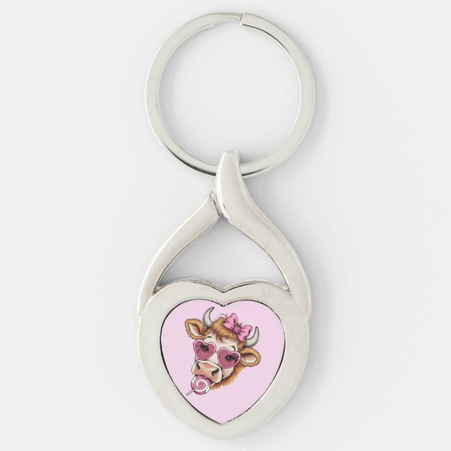 Highland Cow Valentine Coquette Valentine's Day  Key Ring (Front)