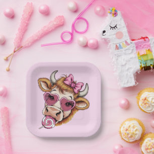 Highland Cow Valentine Coquette Valentine's Day  Paper Plate