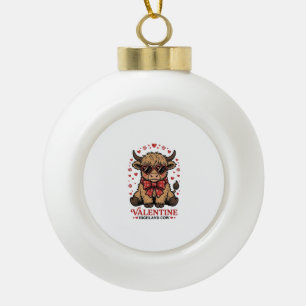 Highland Cow Valentine Cute Vintage Engraving Shir Ceramic Ball Christmas Ornament
