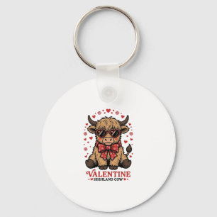Highland Cow Valentine Cute Vintage Engraving Shir Key Ring
