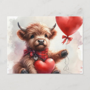 Highland Cow Valentine Heart Balloon Postcard