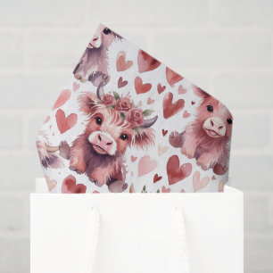 Highland Cow Valentine Pink Floral Watercolor Tissue Paper