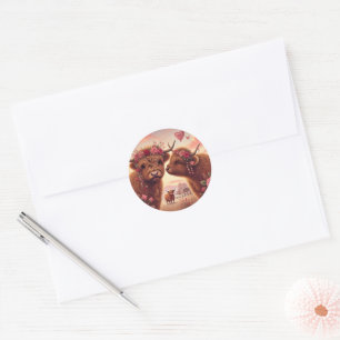 Highland Cow Valentines Classic Round Sticker