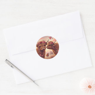 Highland Cow Valentines Classic Round Sticker