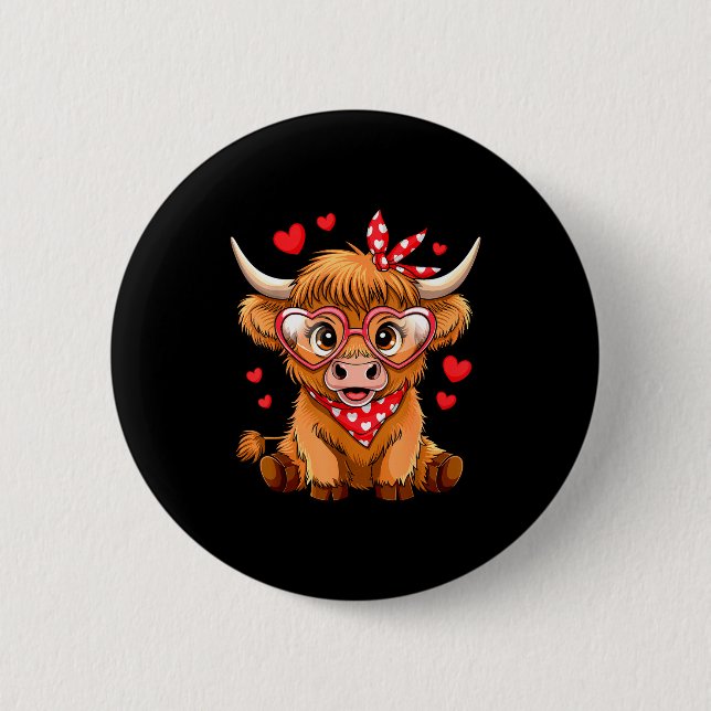 Highland Cow Valentines Day Funny Hearts Valentine 6 Cm Round Badge (Front)