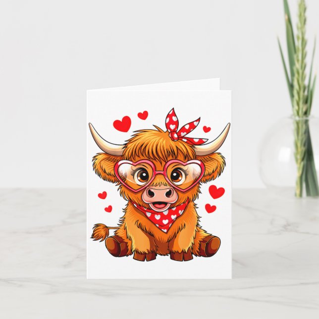 Highland Cow Valentines Day Funny Hearts Valentine Card (Front)
