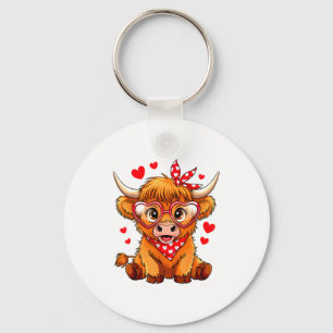 Highland Cow Valentines Day Funny Hearts Valentine Key Ring