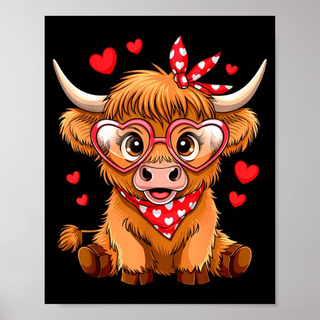 Highland Cow Valentines Day Funny Hearts Valentine Poster (Front)