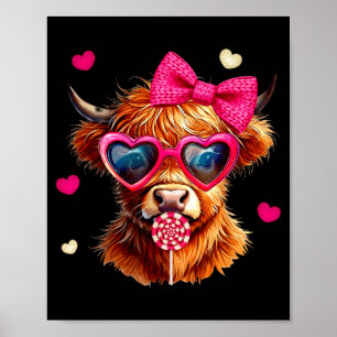 Highland Cow Valentines Day Funny Hearts Valentine Poster
