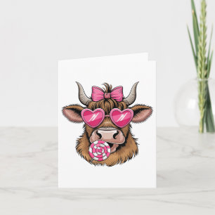 Highland Cow Valentines Day Heart Coquette Bow Gir Card