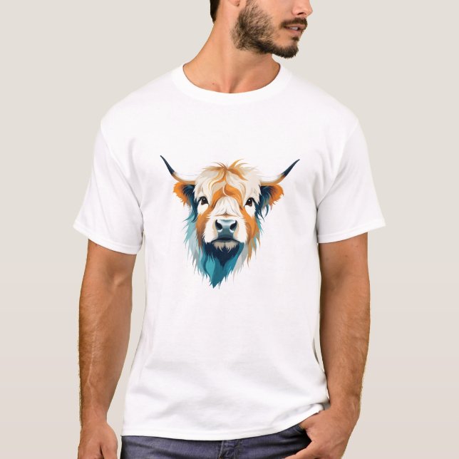Highland Cow Vector Art with Vibrant Colours T-Shirt (Front)