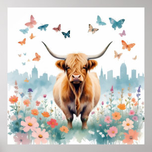 Highland Cow Vintage Animal Nature Forest City Art Poster