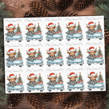 Highland Cow Vintage Blue Truck Merry Christmas