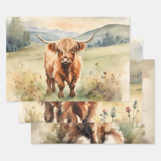 Highland Cow Vintage Decoupage  Wrapping Paper Sheet