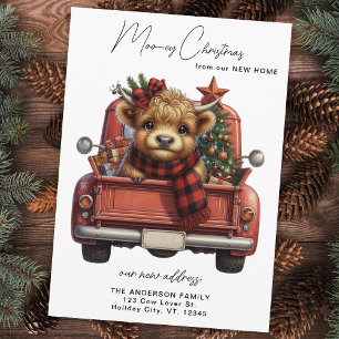Highland Cow Vintage Red Truck Christmas Moving Holiday Card