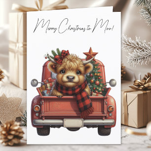 Highland Cow Vintage Red Truck Merry Christmas Holiday Card