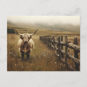 Highland Cow Vintage Sepia Postcard