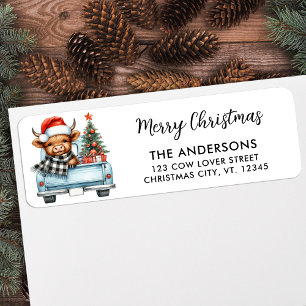 Highland Cow Vintage Truck Christmas Return Addres Address Label