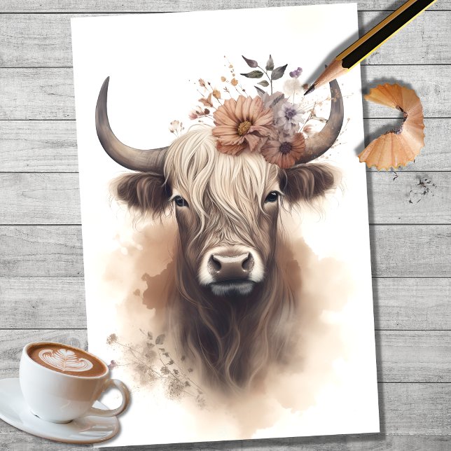 Highland Cow Watercolor 1 Decoupage Paper (Creator Uploaded)