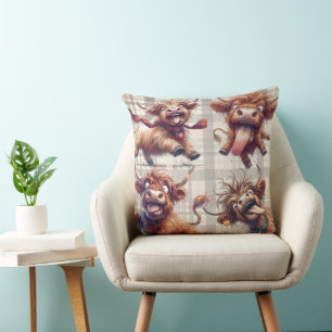 Highland Cow Watercolor Cushion