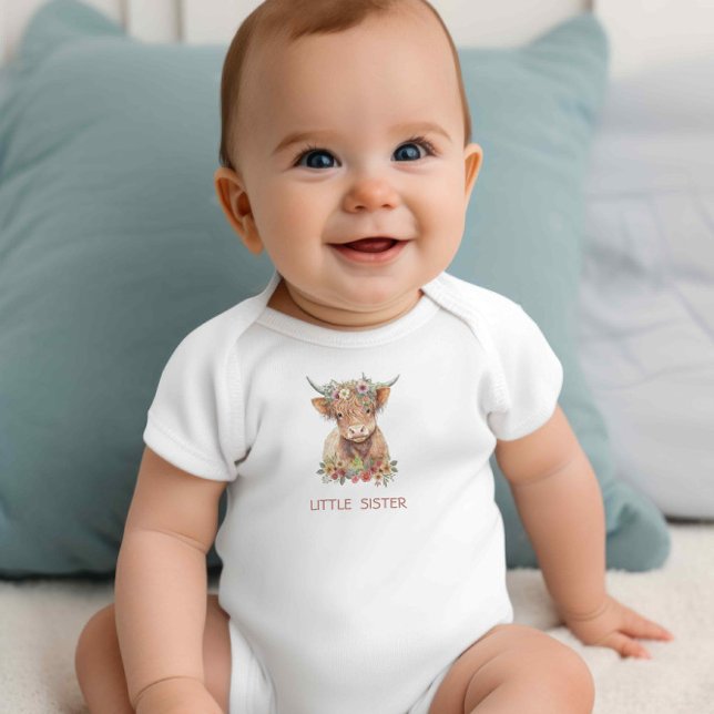 Highland Cow watercolor cute cattle scottish Boho  Baby Bodysuit (Creator Uploaded)
