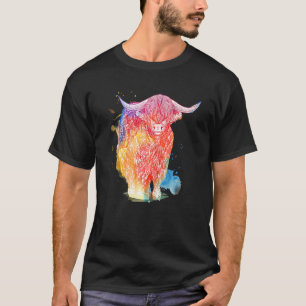 Highland Cow Watercolor Graphics Women Girls Cow T-Shirt