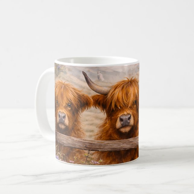 Highland Cow - Watercolour Animals Coffee Mug (Front Left)