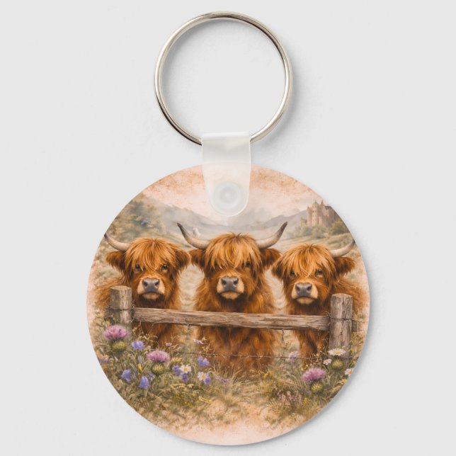 Highland Cow - Watercolour Animals Key Ring (Front)