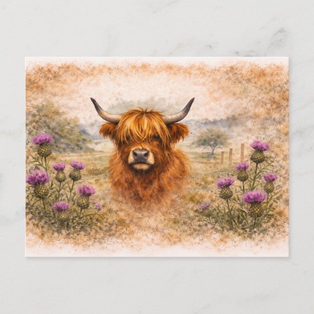 Highland Cow - Watercolour Animals Postcard (Front)