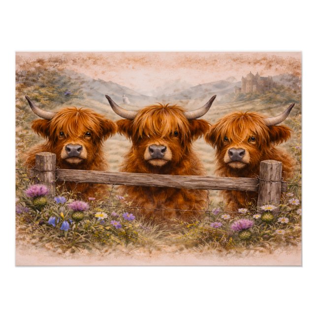 Highland Cow - Watercolour Animals Poster (Front)