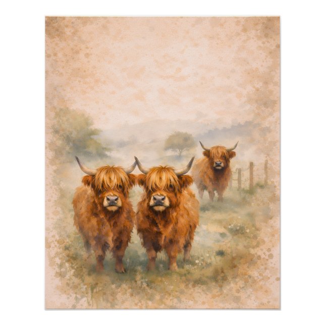 Highland Cow - Watercolour Animals Poster (Front)
