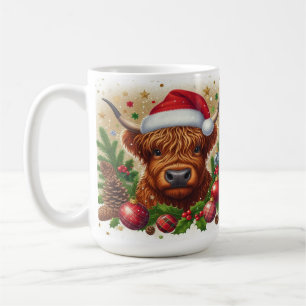 Highland Cow Wearing Santa Hat Christmas Coffee Mug