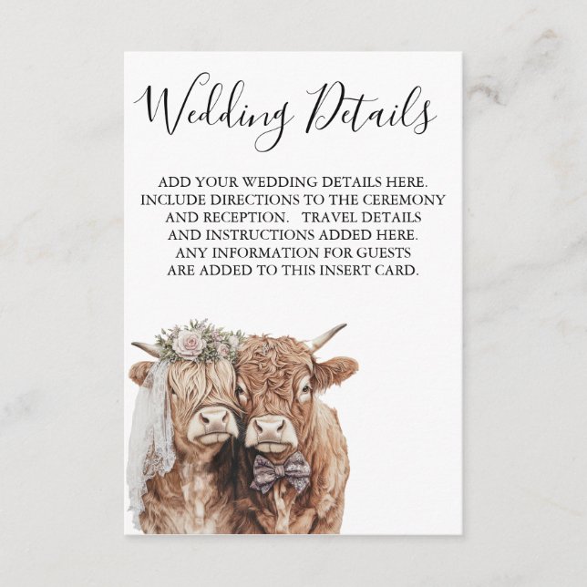Highland Cow Wedding Details Information Enclosure Card (Front)